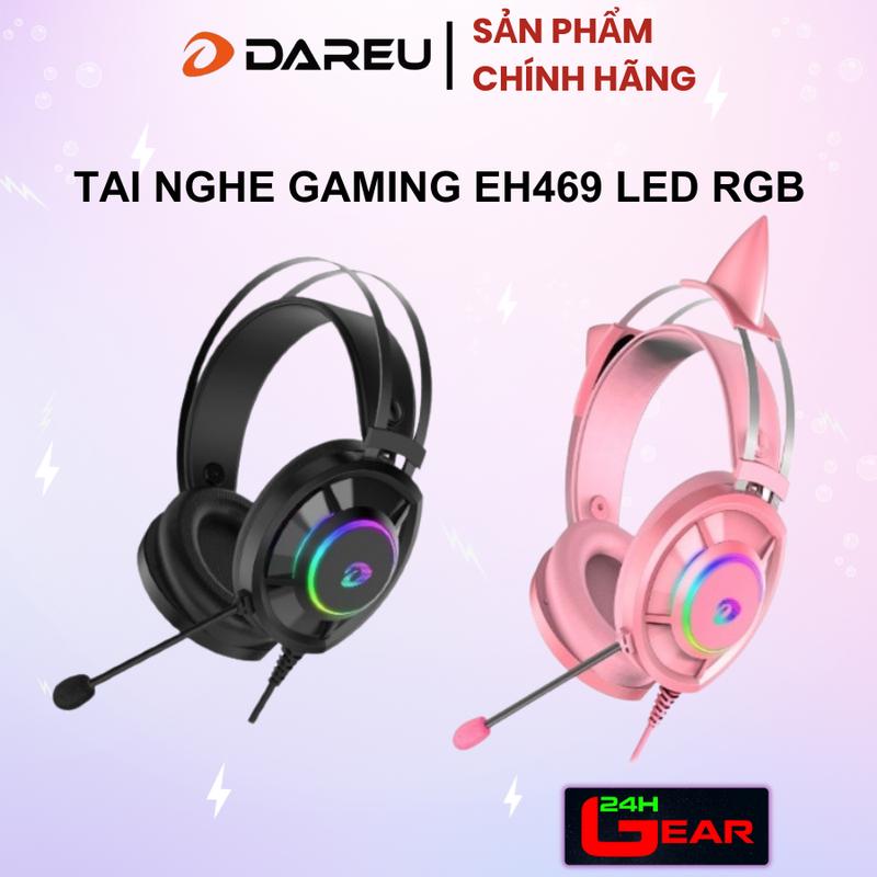 Tai nghe Gaming Dareu EH469 RGB Đen Hồng Pink Tai mèo