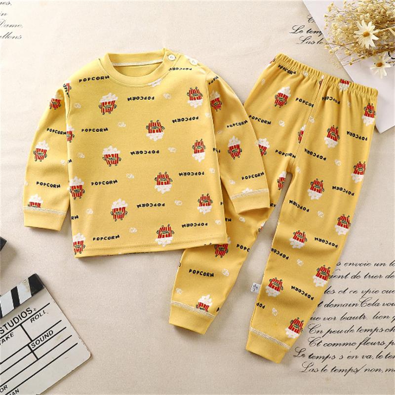 2PCS Cotton Boys Cheap Sleepwear Suit Girls Pajamas Long Sleeve Blouse Tops + Pants Children Clothing Autumn Baby Kids Pajamas Sets Fits 0 1 2 3 4 5 Years Olds 3