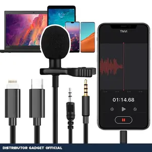 Microphone Clip On Tipe 3.5mm Type C Lightning Clip-On Mikrofon Klip Audio Lavalier Mic Klip on Smartphone HP Tipe-C 3 Garis Strip Mi PC Kamera Besi Hitam