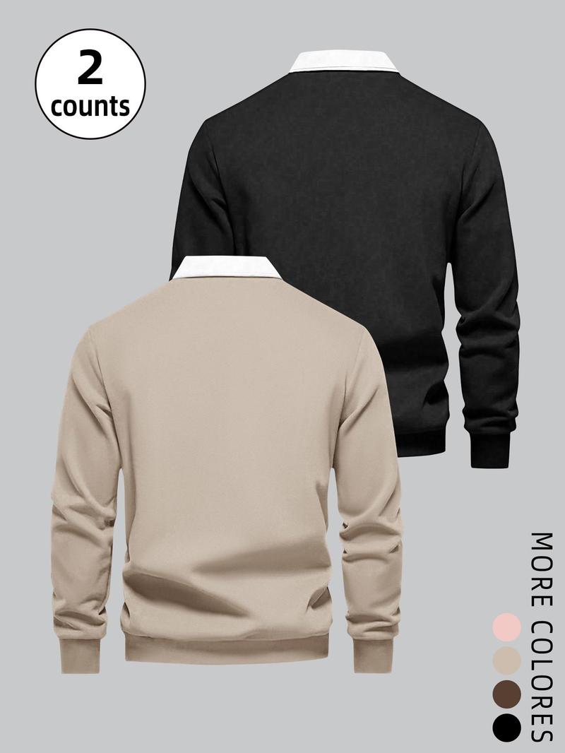 Product Introduction of Men's   Letter Print   Polo Shirt, Casual Regular Fit Long Sleeve Top for Fall & Winter, Men's Clothes for Daily Wear 6
