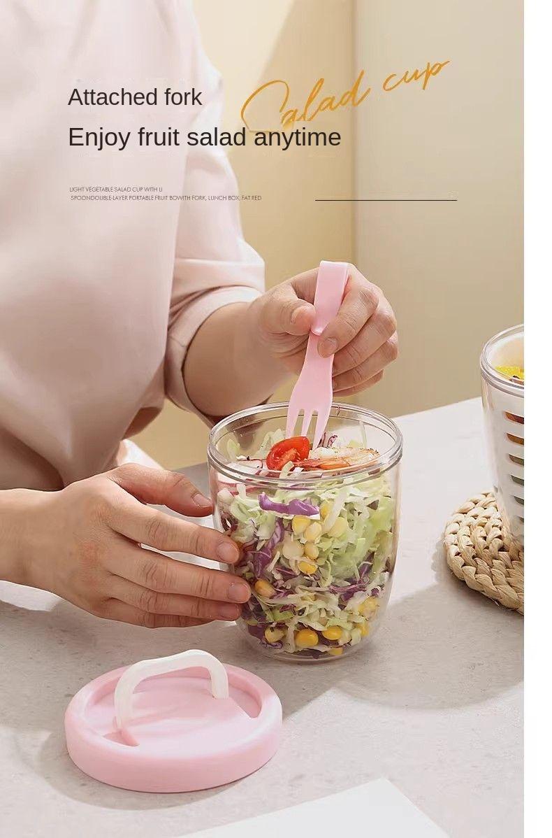Product Introduction of Cốc Trái Cây, Cầm Tay, Có Rãnh Và Nĩa, Thích Hợp Cho Bữa Sáng, Salad, Mang Đi Và Dã Ngoại, Có Thể Dùng Làm Cốc Yến Mạch lọ đựng cọ trang điểm bình  hb 4