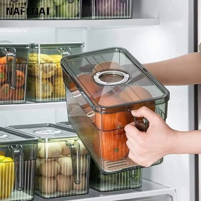 Set 3 Hộp Nhựa Đựng Thực Phẩm 5 Lít , Hộp Bảo Quản Thực Phẩm Tủ Lạnh Trong Suốt Có Khay Lót Đáy Và Tay Cầm