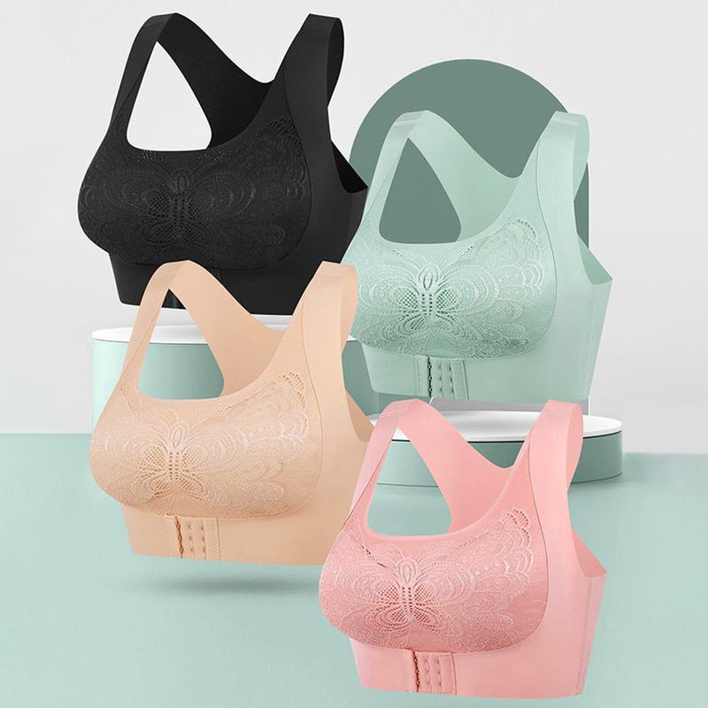 Áo Ngực Thể Thao, Đồ Lót Nữ, Thiết Kế Bướm Ren Gợi Cảm, Khóa Hở Trước, Dành Cho Nữ, Vòng Không Thép, Chun, Thoải Mái Và Mềm Mại, Đồ Lót Mặt Chéo