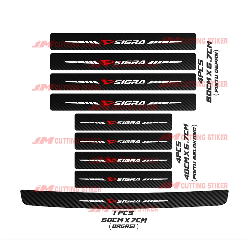 9pcs stiker carbon mobil daihatsu sigra cutting stiker pelindung bawah pintu mobil dari pijakan dan bagasi mobil 2