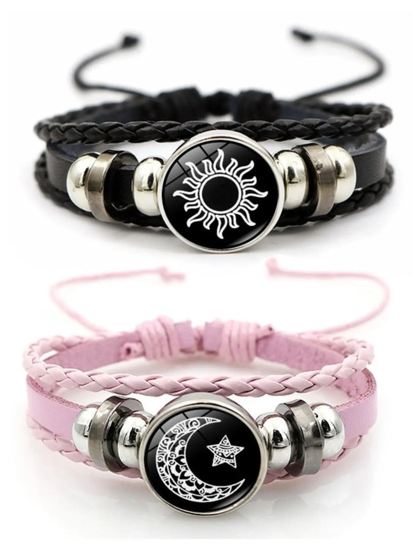Sun & Moon Charm Decor Bracelet, Vintage Punk Multi layer Beaded Weaving Bracelet, Fashion Accessories for Women & Men, Couple Gift