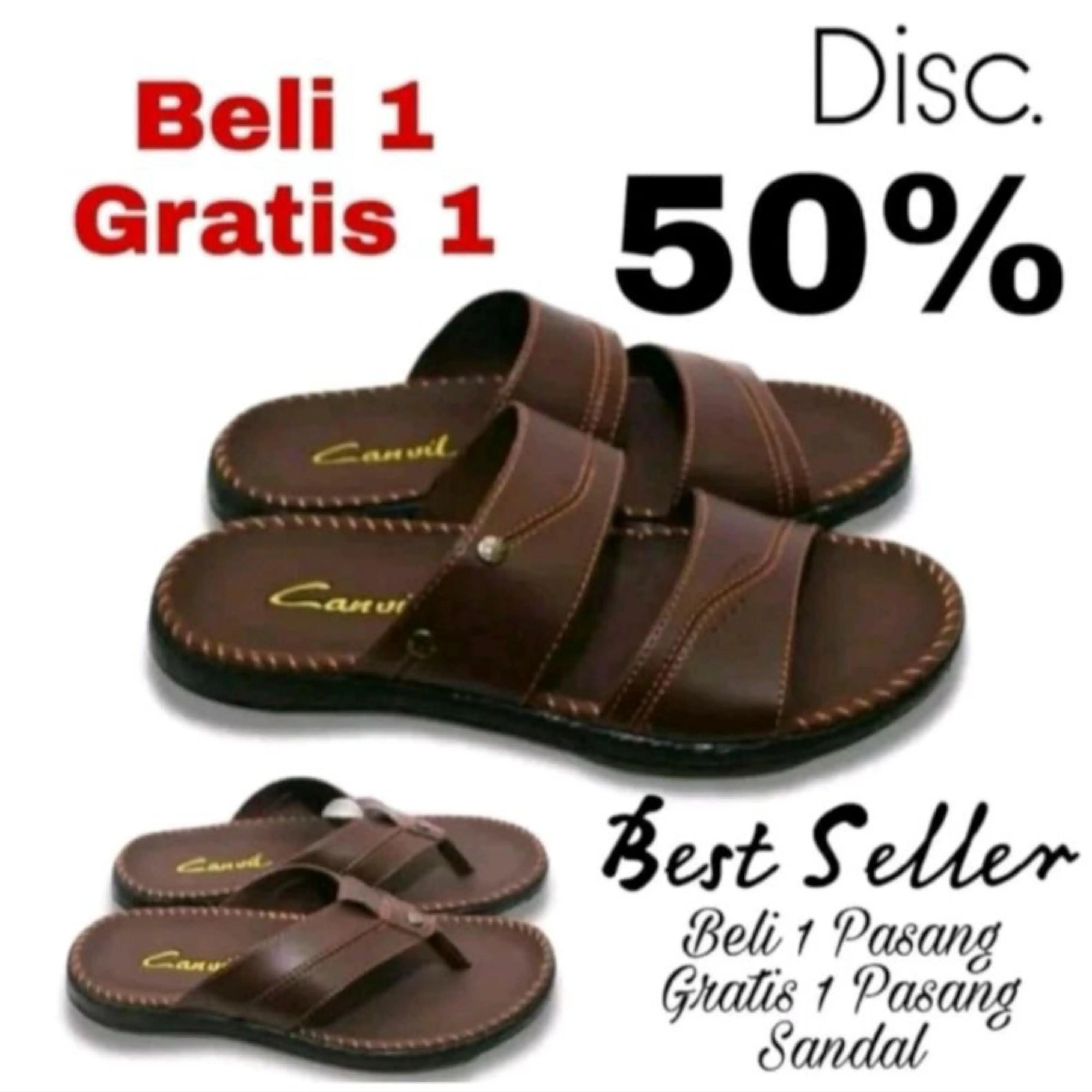 PROMO BELI 1 GRATIS 1 ( BONUS SENDAL JAPIT ) Sandal  Pria Canvil Keren - Sendal Selop - Sandal  jepit - Sandal  Slip On Kekinian Karet