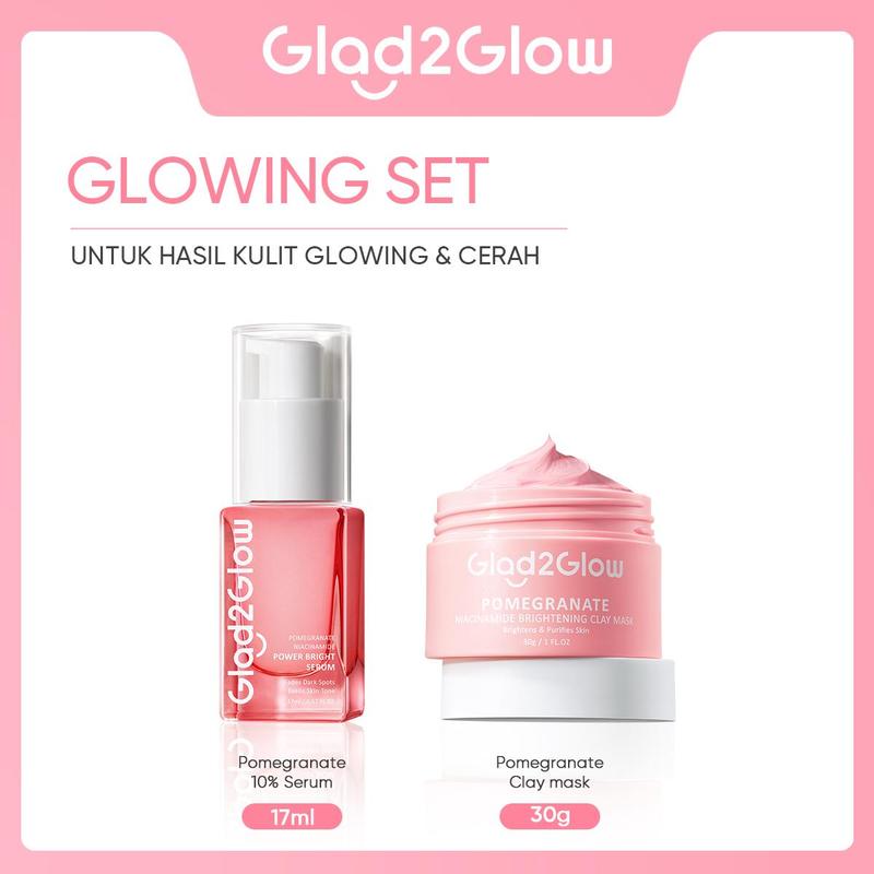Glad2Glow 2in1 Clay mask+Serum- Glowing Anti-Acne Barrier Dark spot Bright VitaC Kit - Serum clay mask Blueberry Ceramide Centella Acid Berjerawat Memudarkan Mencerahkan Pencerah Wajah Dark Extract Niacinamide Melembutkan Exfoliating Hitam 1