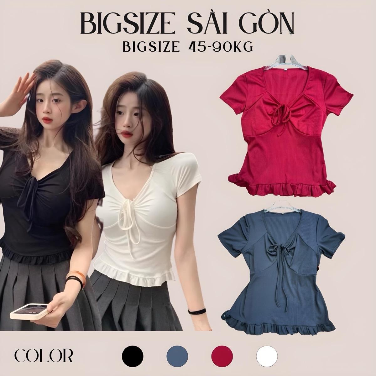 Áo Thun Cổ V Cột Nơ Tay Bèo 45-90Kg Có Bigsize Sài Gòn Top Nữ Women Chất Thun Tăm Co dãn - B.1351