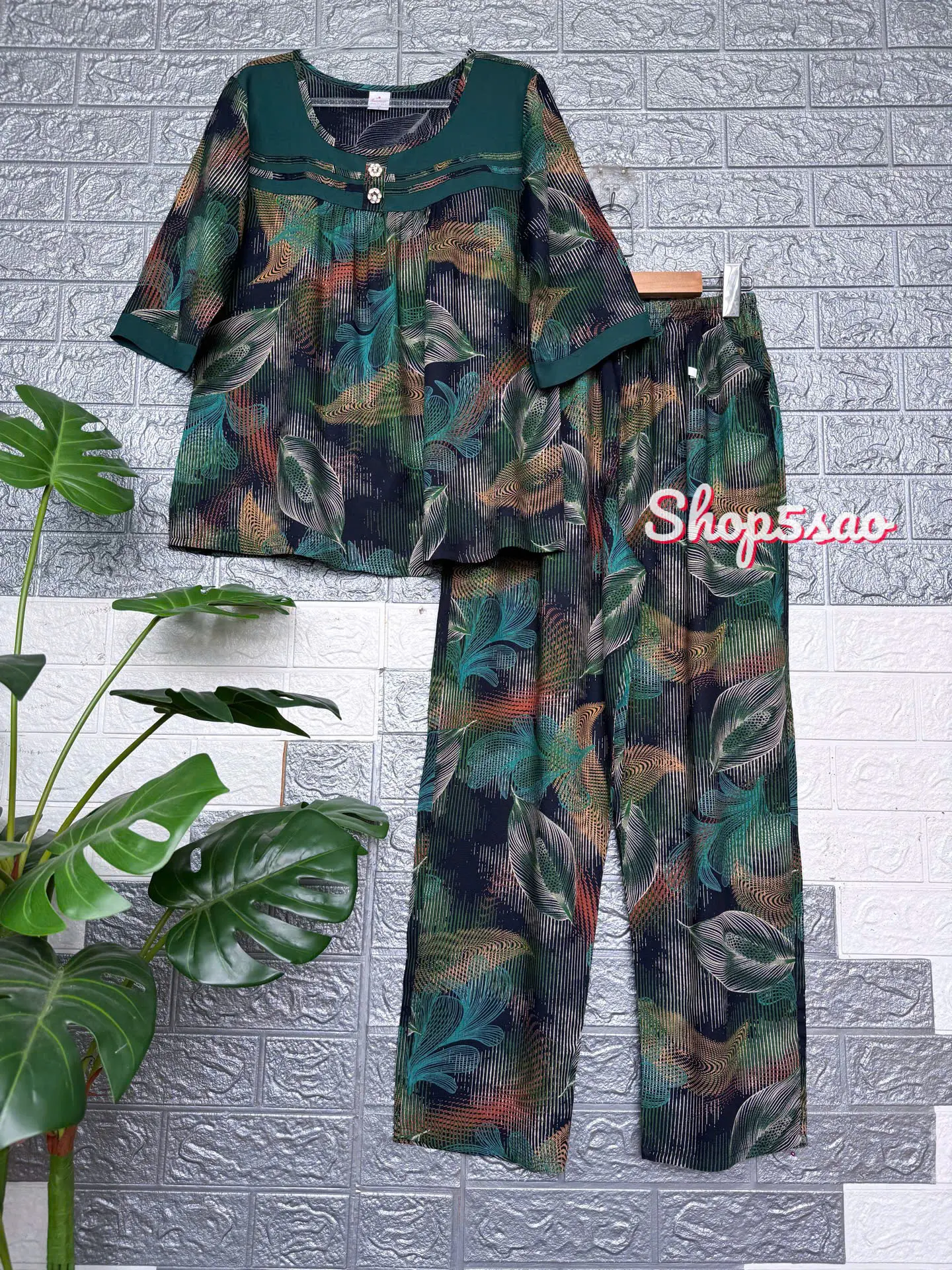 Đồ bộ tole trung niên, Bộ lanh mặc nhà quần dài áo tay lỡ, chất lanh nhung cao cấp SHOP5SAO [CÓ BIGSIZE] (48-75kg) Women