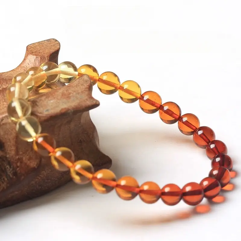 Rough Stone Rainbow Gradual Change Beeswax Amber Bracelet Blood Amber Gold and Treasure Gradual Change Color Women's Bracelet Small Single Circle Exquisite