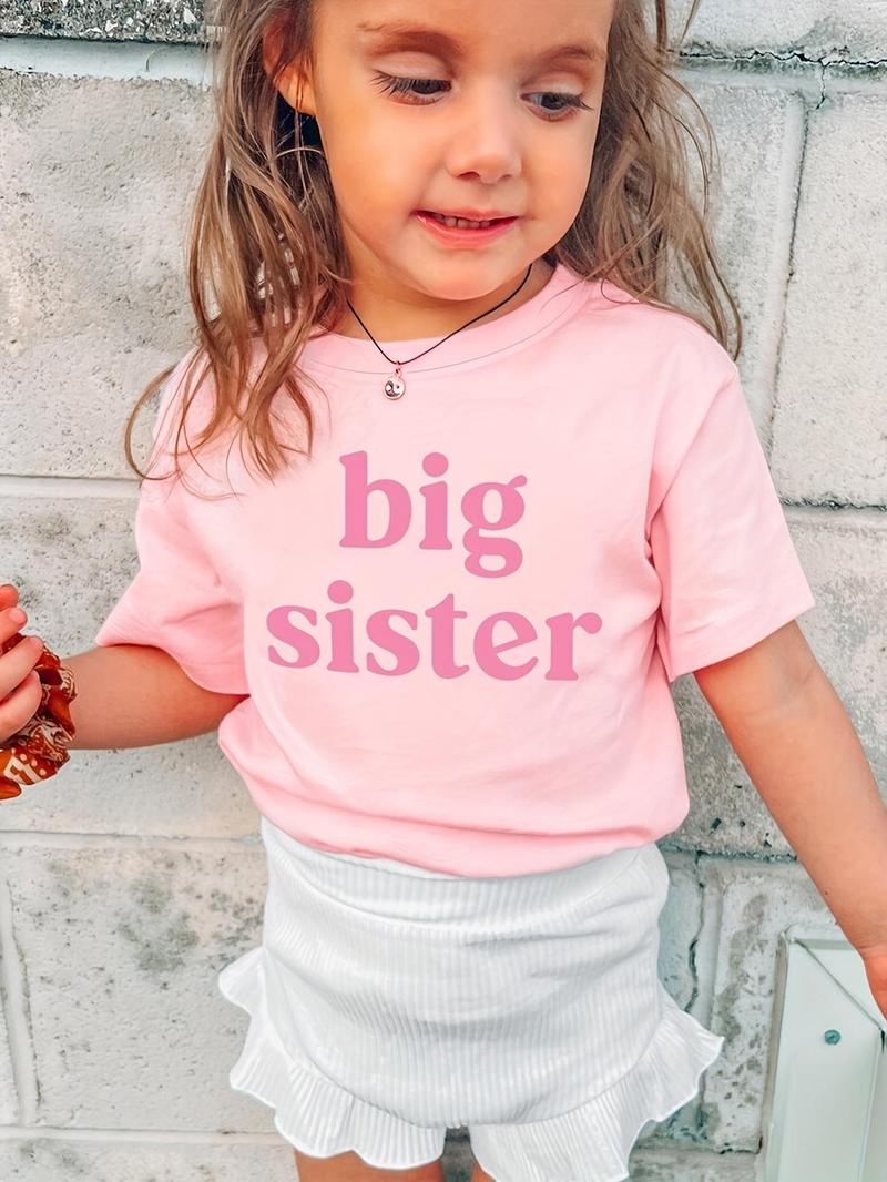 Product Introduction of Toddler Girl's Letter Print Round Neck Tee, Casual Short Sleeve Crew Neck T-Shirt for Summer, Kids Clothes for Daily Wear 1