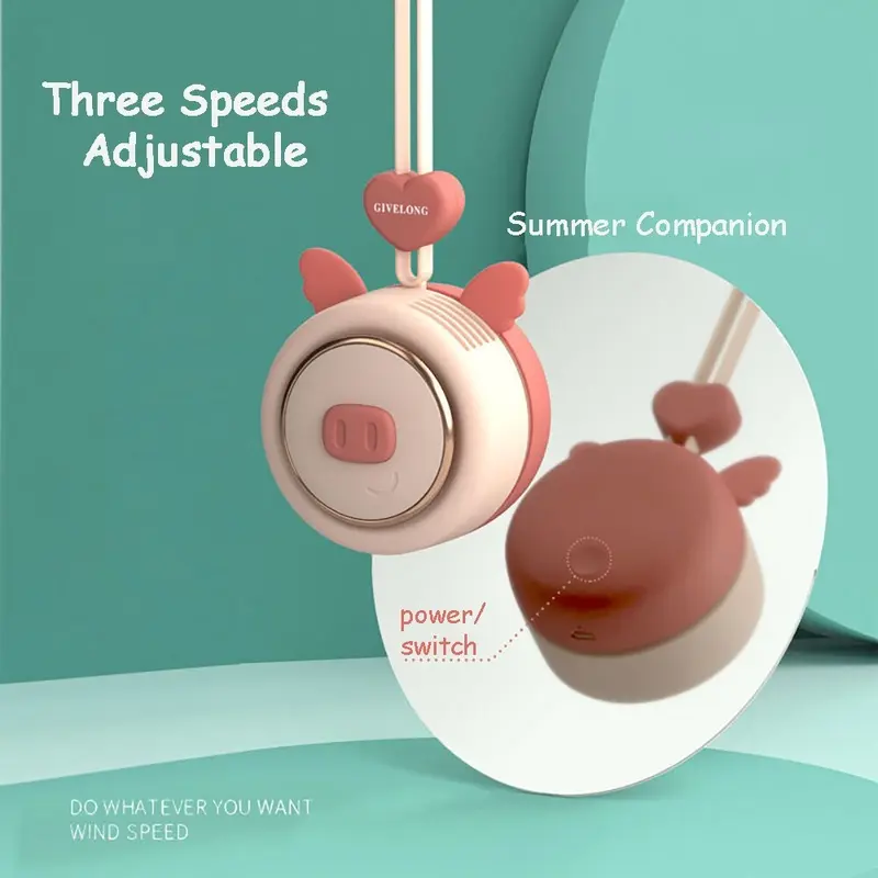 Kipas Angin Leher Portable Model Leher Cute Pig Multiwarna 1