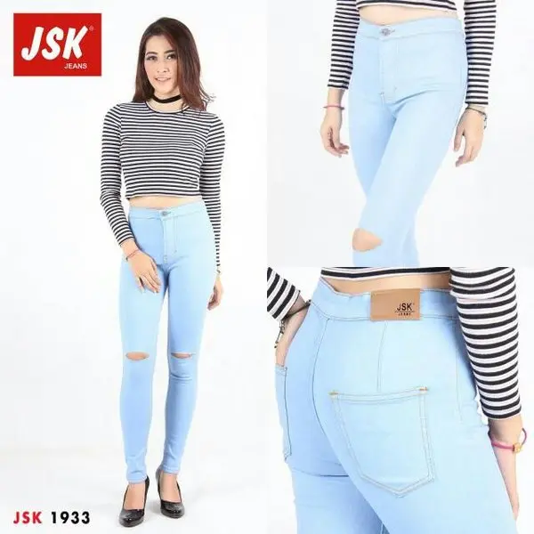 skiny bahan shoft jeans//celana panjang wanita/cewe gaul sobek dengkul/lutut 1