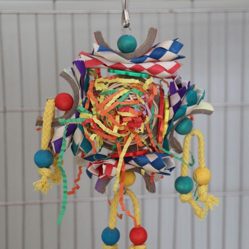 Parrot toy colored rattan ball paper tube bird cage decoration pendant bird toy 3