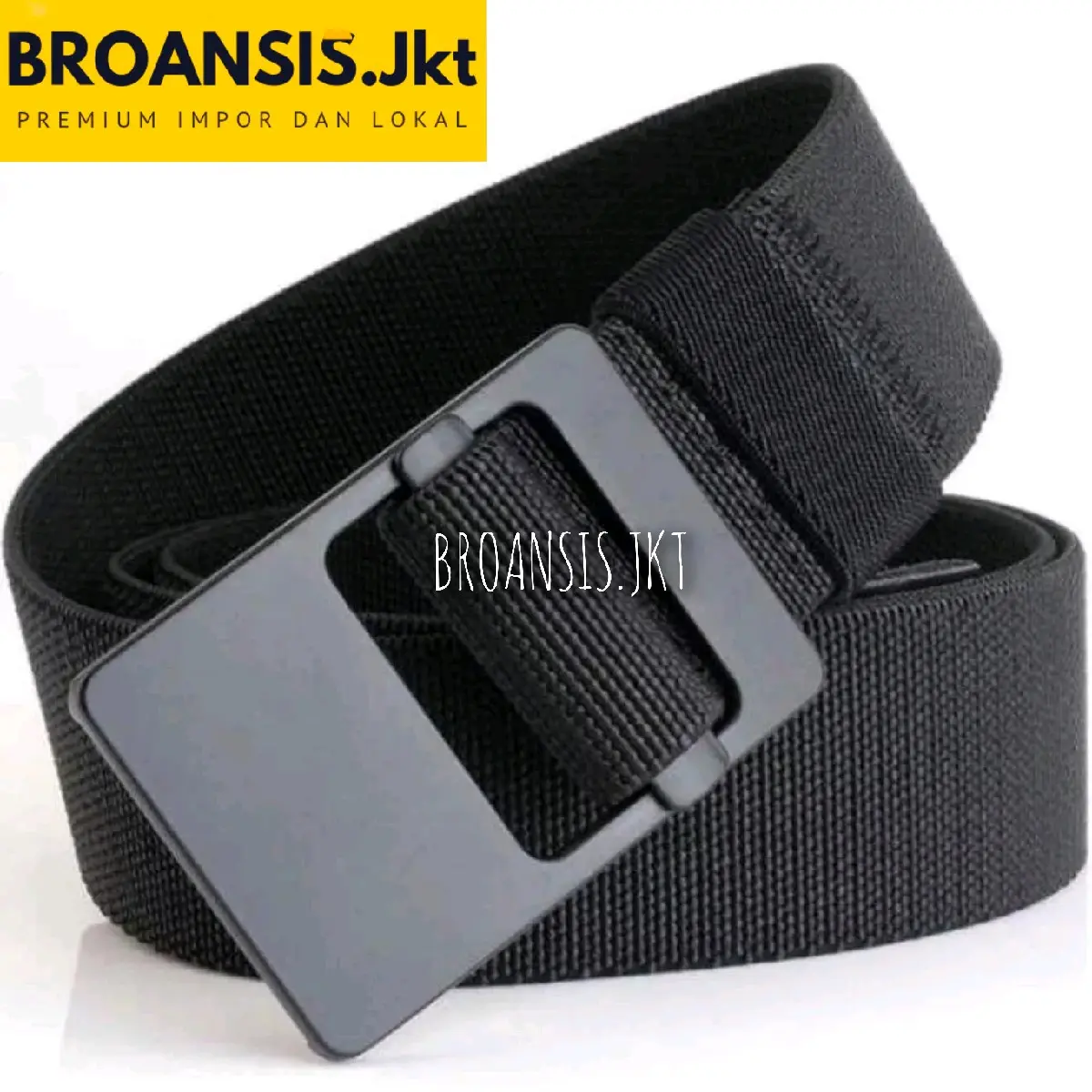 Sabuk Ikat Pinggang Pria Dan Wanita Hitam Polos Katun Model Slip Gesper Stainless Stainless