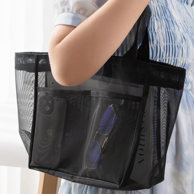Product Introduction of Fashion Women Tote Bag Shopping Bag Female Portable Large Capacity Beach Tote Mesh Storage Handbag 11