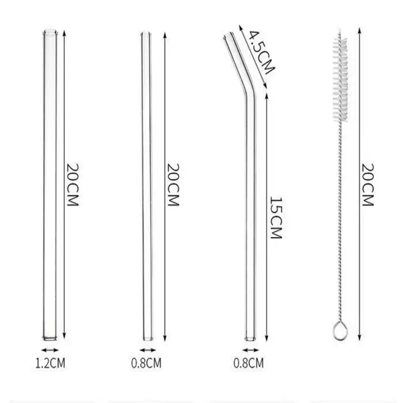 sedotan kaca bening set 4 pcs sedotan gelas transparan glass straw boba sikat sedotan food grade clear lurus bengkok estetik aesthetic eco friendly reusable 4in1 6
