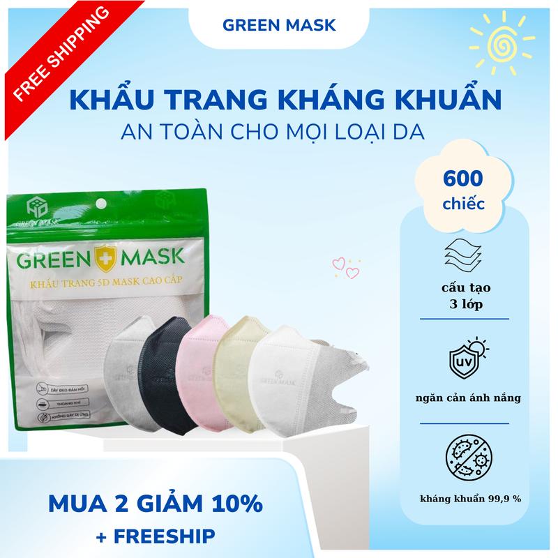 ( Tặng 10 chiếc ) Combo 600c KHẨU TRANG 5D GREEN MASK , LỌC BỤI MỊN , CHỐNG NẮNG , CHỐNG TIA UV , KHÁNG KHUẨN 99,9%