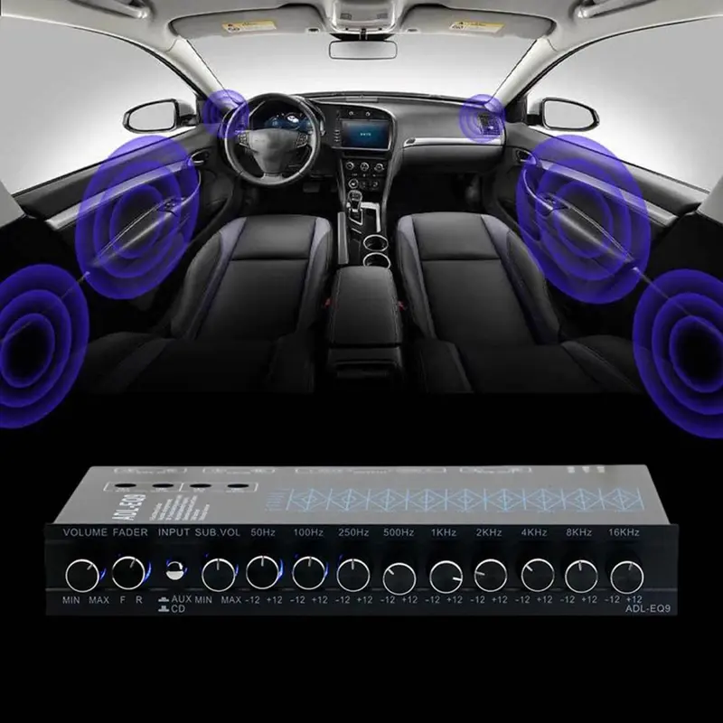 9 Band Equalizer Car Audio Equalizer Metal Subwoofer Output Front Rear + sub Output 5