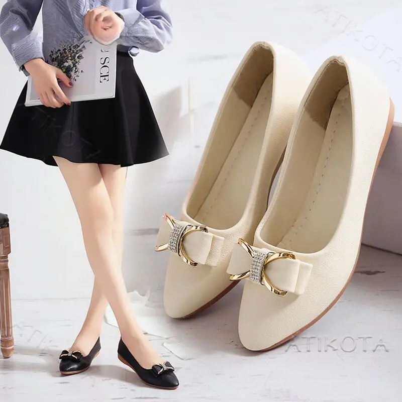 Atikota Women Rhie Pointed Flats Fashion Shallow Mount Single Work Shoes for Ladies