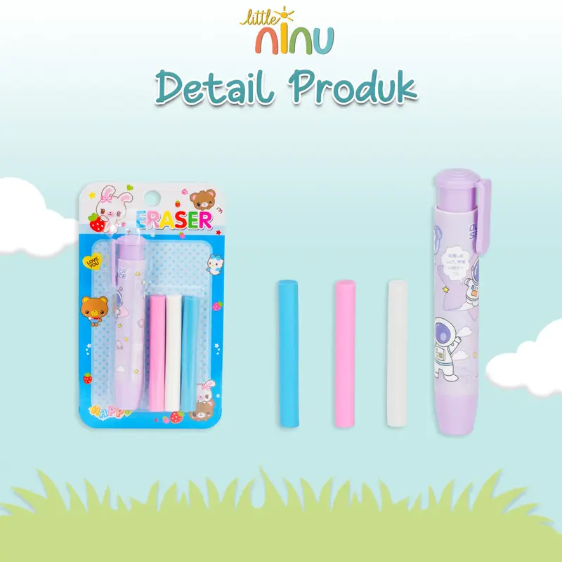 LITTLE NINU Penghapus Pensil Mekanik Eraser Stationary Set Free Refiil 3 Pcs 1