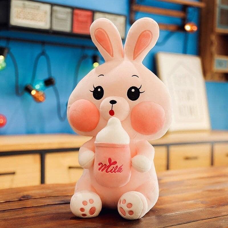 Gấu bông thỏ hồng ôm bình sữa 60cm Thú Bông Thú Nhồi Bông Toy Đồ Chơi