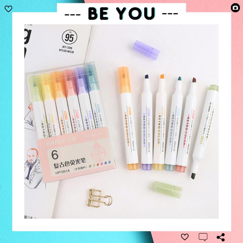Bút Dạ Quang 6 Màu Highlight Pastel, Combo 6 Bút Nhớ Dễ Thương - BEYOU