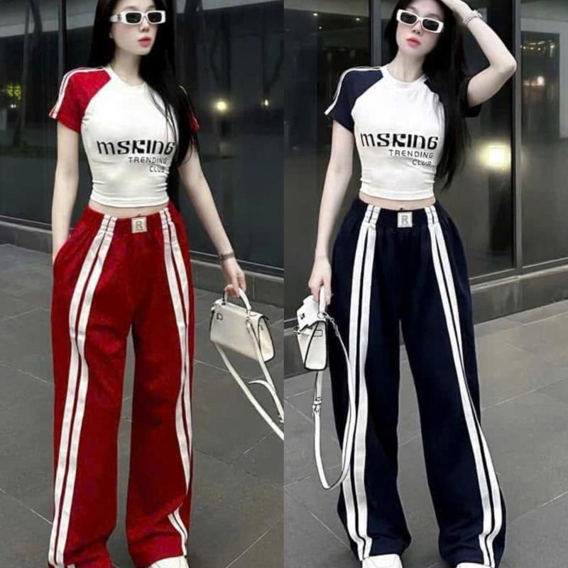 02 SÉT THỂ THAO ÁO đắp lăng Thun Borip QUẦN ỐNG XUÔNG viền sọc Thun Da Cá (thiết kế 2 loại vải)