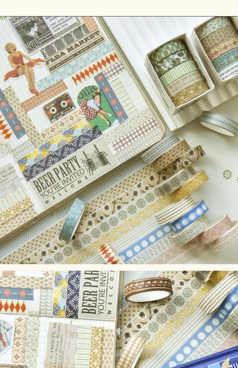 Product Introduction of [SG] Washi Tape Set For DIY Decorative 10mm x 2M x 5 Rolls Passing Time Series Washi Tape 5