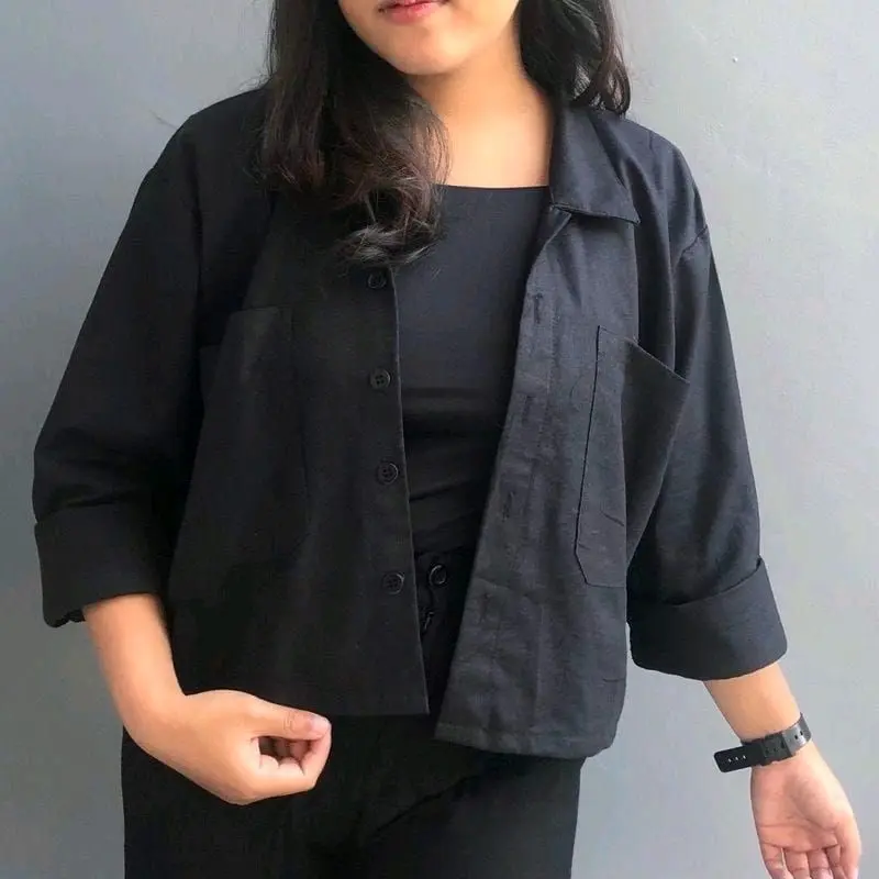 Kemeja Basic Gita Rami Crop Linen Premium Polos Top 1
