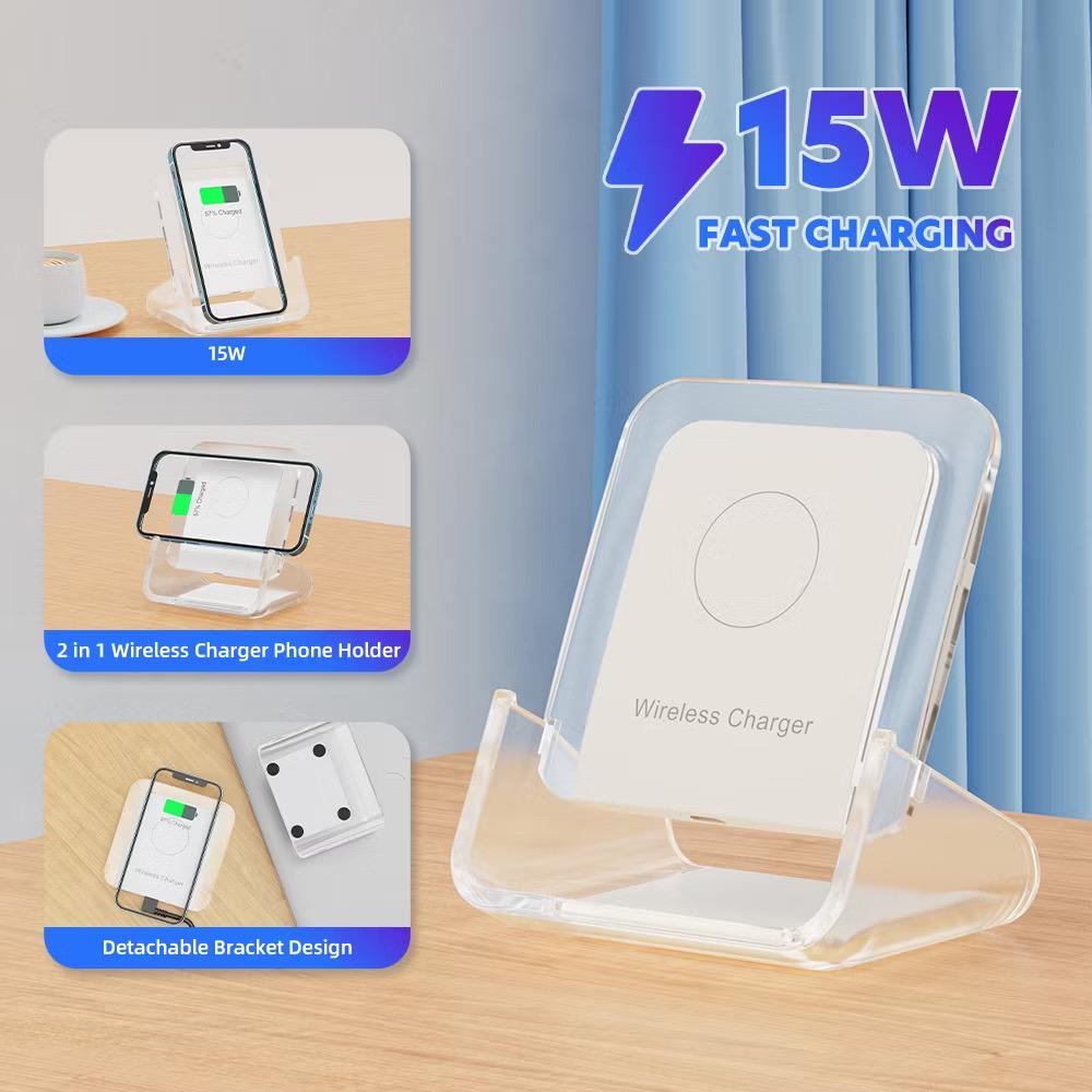 [Owire Official] แท่นชาร์จไร้สาย 15W ขาตั้ง + ที่ชาร์จไร้สาย 2 in 1 สำหรับ Android / iOS ที่รองรับกา