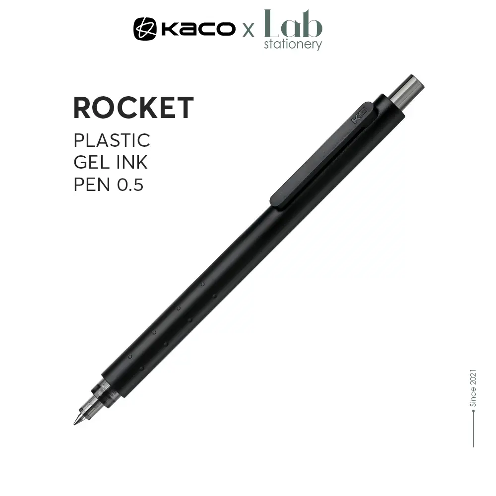 Bút Bi Mực Gel Kaco Rocket Ngòi 0.5 Mực Đen Vỏ Đen, Trắng