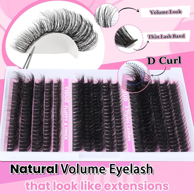 Natural Look Eyelash Extensions, 1 Box Individual False Eyelashes, Self Grafting Curl Eyelashes, Eye Makeup Enhancement False Eyelashes, Curl Cluster Lashes Cosmetic Kit, DIY Eyelash Extensions, Eyelashes Kit Set, Lash Clusters, High Quality Eyelashes 3
