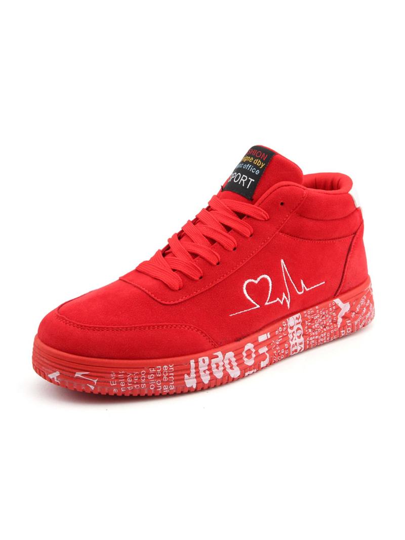 Product Introduction of Women's Heartbeat Pattern Lace Up High Top Skate Shoes, Casual Comfortable Sports Shoes for Daily Wear, Female All-match Round Toe Shoes for Daily Wear 5
