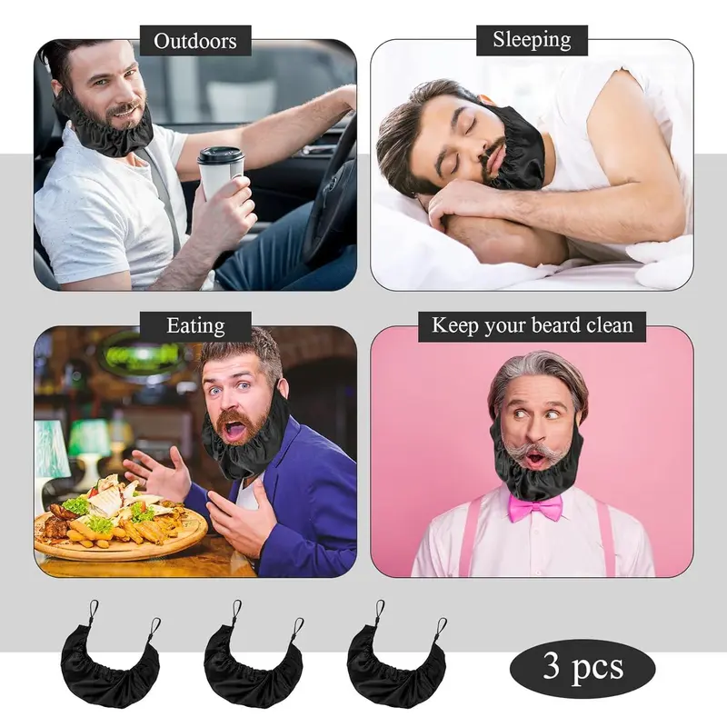 Men's Beard Bonnet for Sleeping, 3 Counts/set Adjustable Beard Caps Covers, Satin Night Beard Guard Mask, Men's Care 4