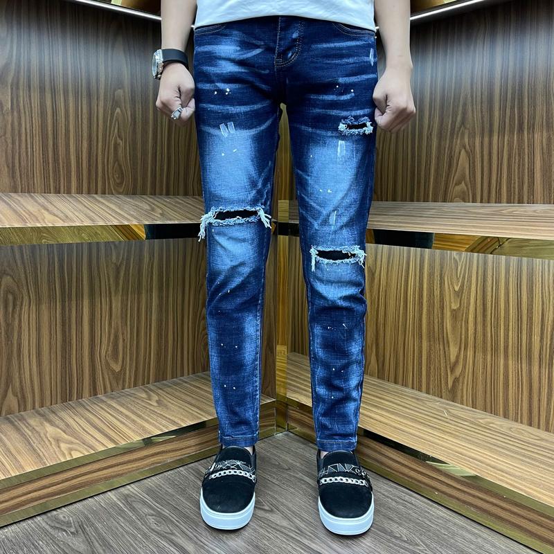 Product Introduction of quần jeans nam xanh vảy sơn rách 3 lỗ  bốn cúc Menswear 14