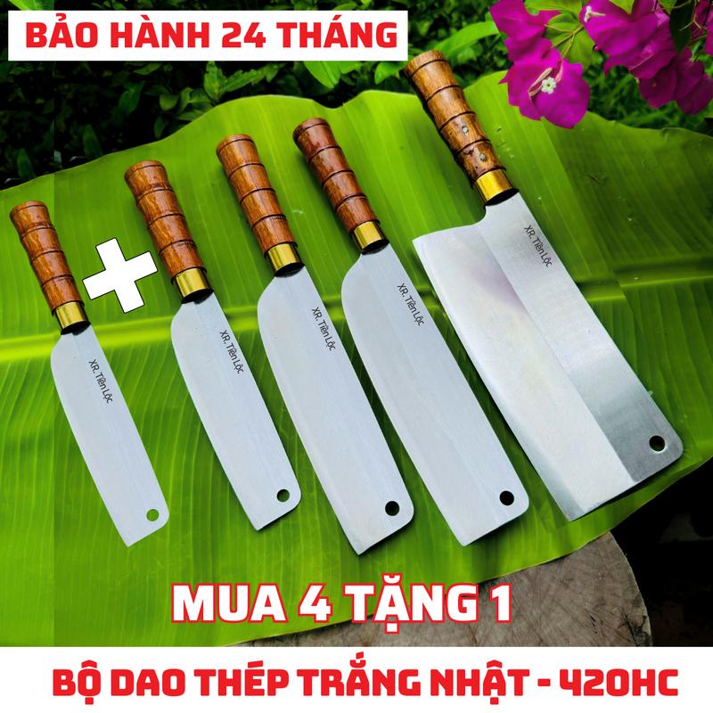 [ MUA 4 TẶNG 1 ] Combo Dao Bếp thép trắng nhật không rỉ sét cán gỗ chất lượng cao