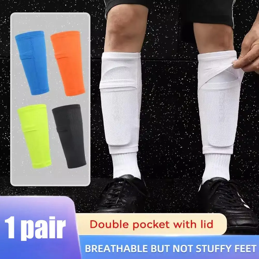 1Pair Soft Football Socks Breathable Nylon Football Shin Holder Instep Socks Soccer Shin Pads Cover Socks Futsal Long Stocking Calf High Ankle Protect