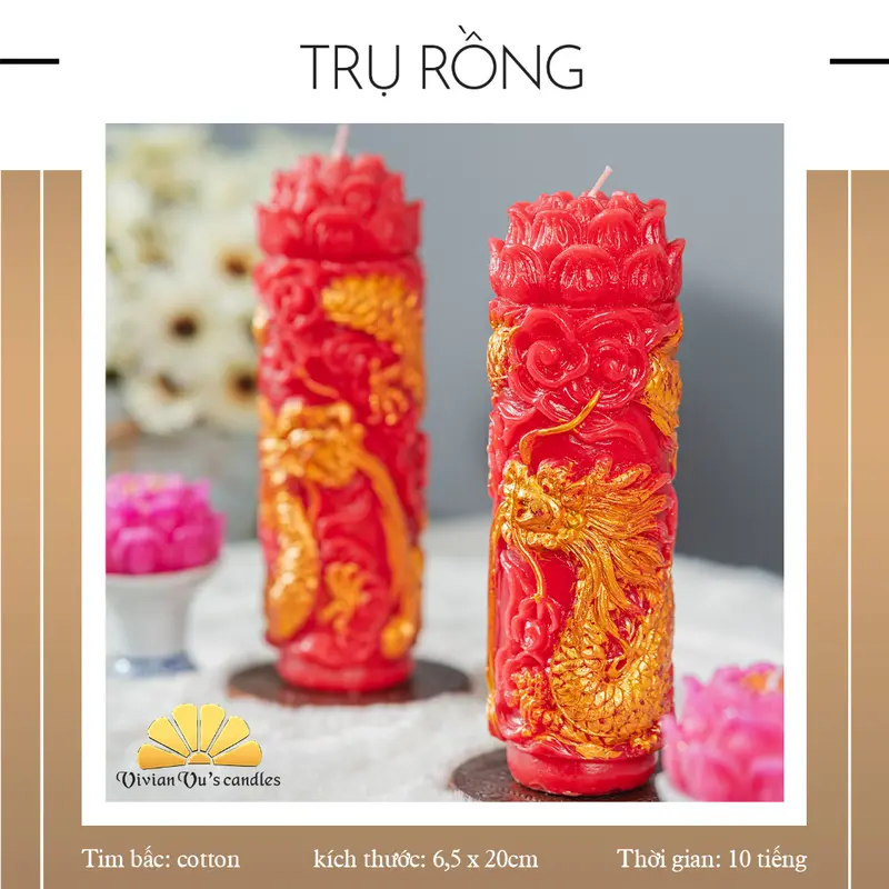 Nến Đôi Trụ Rồng VivianVu's Candles Trang Trọng Phù Hợp Lễ Chùa Cũng Bái - Nến Tâm Linh VivianVu's Candles 2