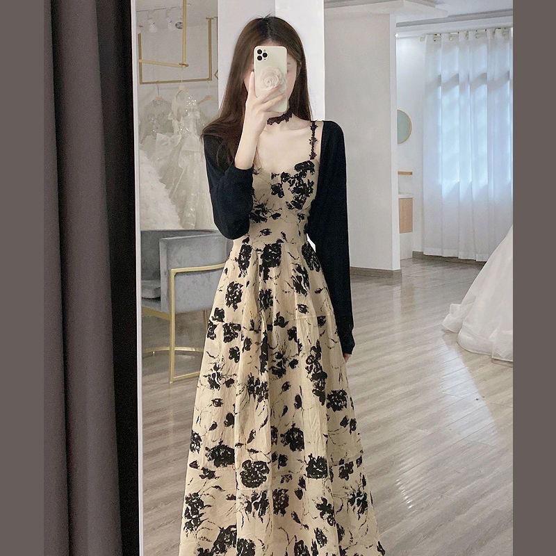 Product Introduction of 2024 Summer New French Retro Floral Strap Dress Hepburn Style Chic Cardigan Dress Two-Piece Suit 6