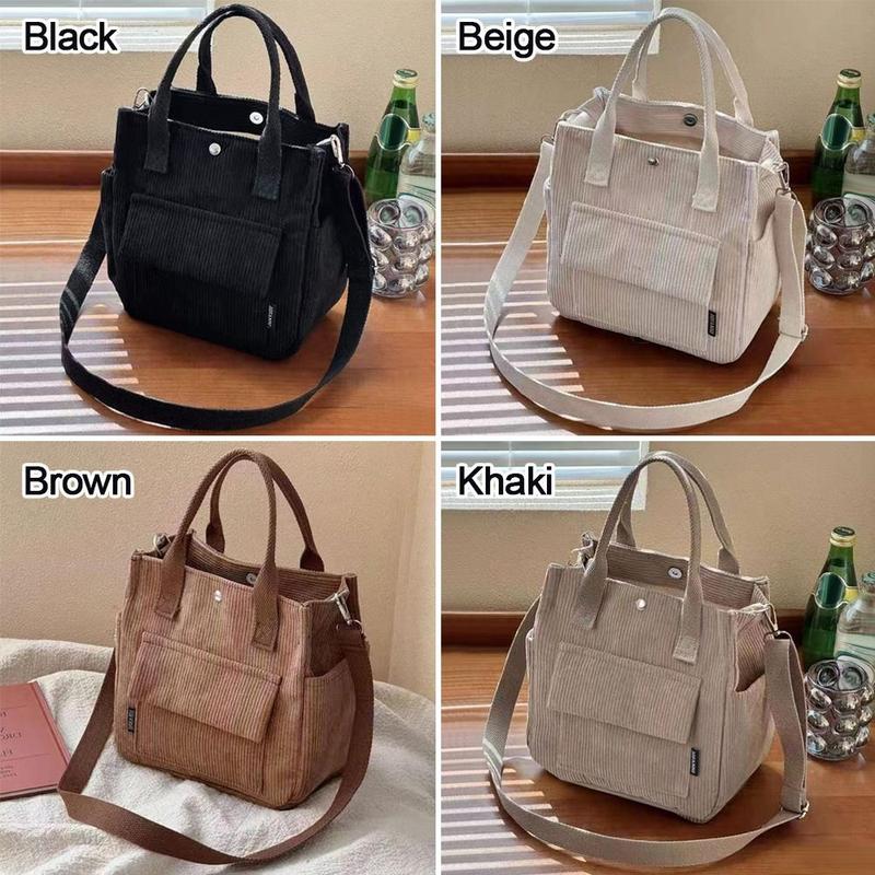 Portable Solid Color Single Shoulder Bag Multi Pocket Corduroy Messenger Bags Large Capacity Simple Versatile Crossbody Bag for Women 2