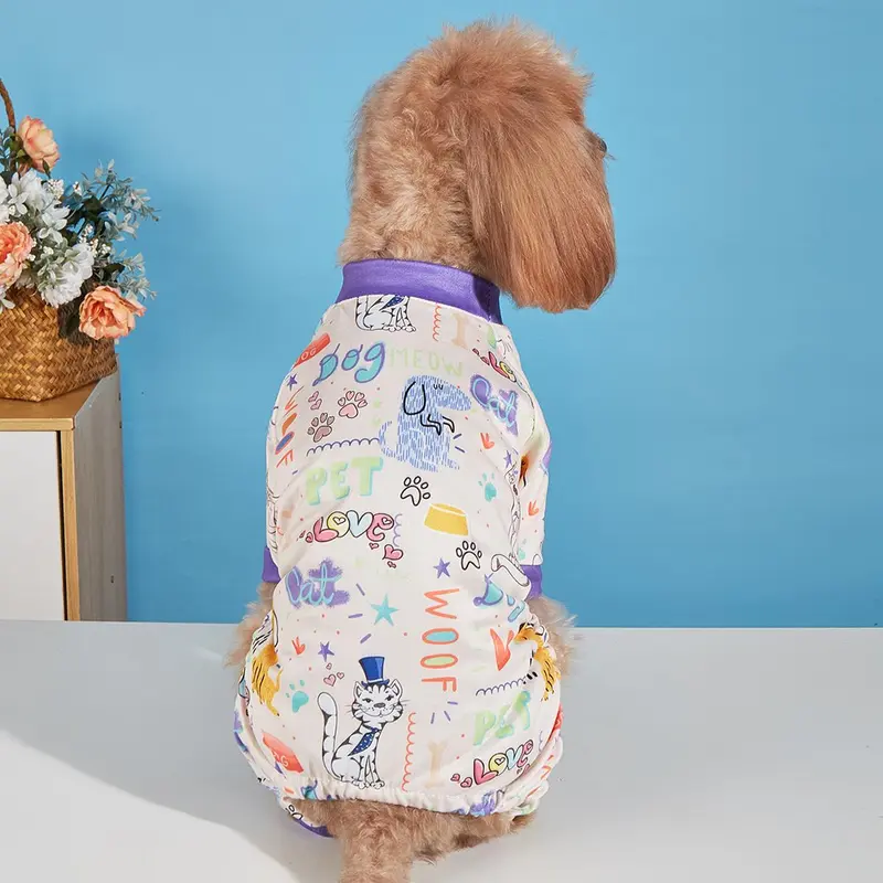 Cute Print Pet Pajamas, 2 Counts Soft and Stretchy Puppy Dog Clothes, Pet Sleepwear for Small and Medium Boys Dogs and Girls Dogs 5