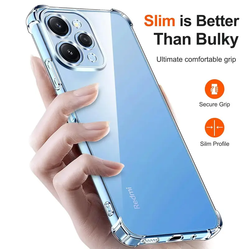 For Xiaomi Redmi 12 4G Slim Crystal Clear Soft Silicone Jelly Case with Four Reinforced Corners Transparent Cover