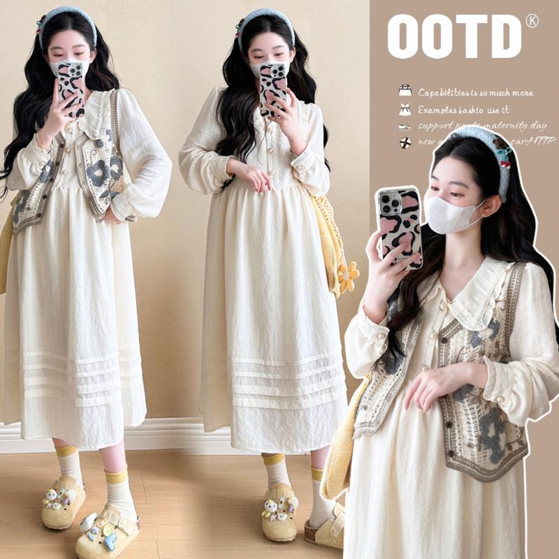 Young Mom SET046 Set Váy Bầu Thu Đông Tiểu Thư Gồm Váy Và Áo Khoác Thiết Kế Trẻ Trung Chất Liệu Lụa Thoải Mái Thoáng Khí Size S-2XL