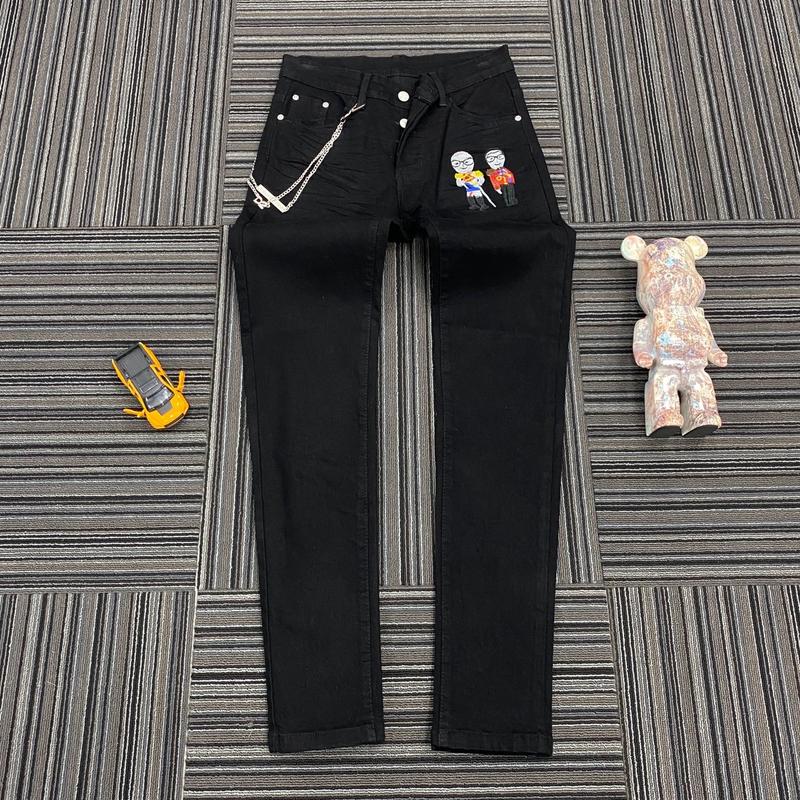 Quần jean phối dây sích D2 thêu người lính QJ831 Menswear Nam Pants Có Túi đen trơn