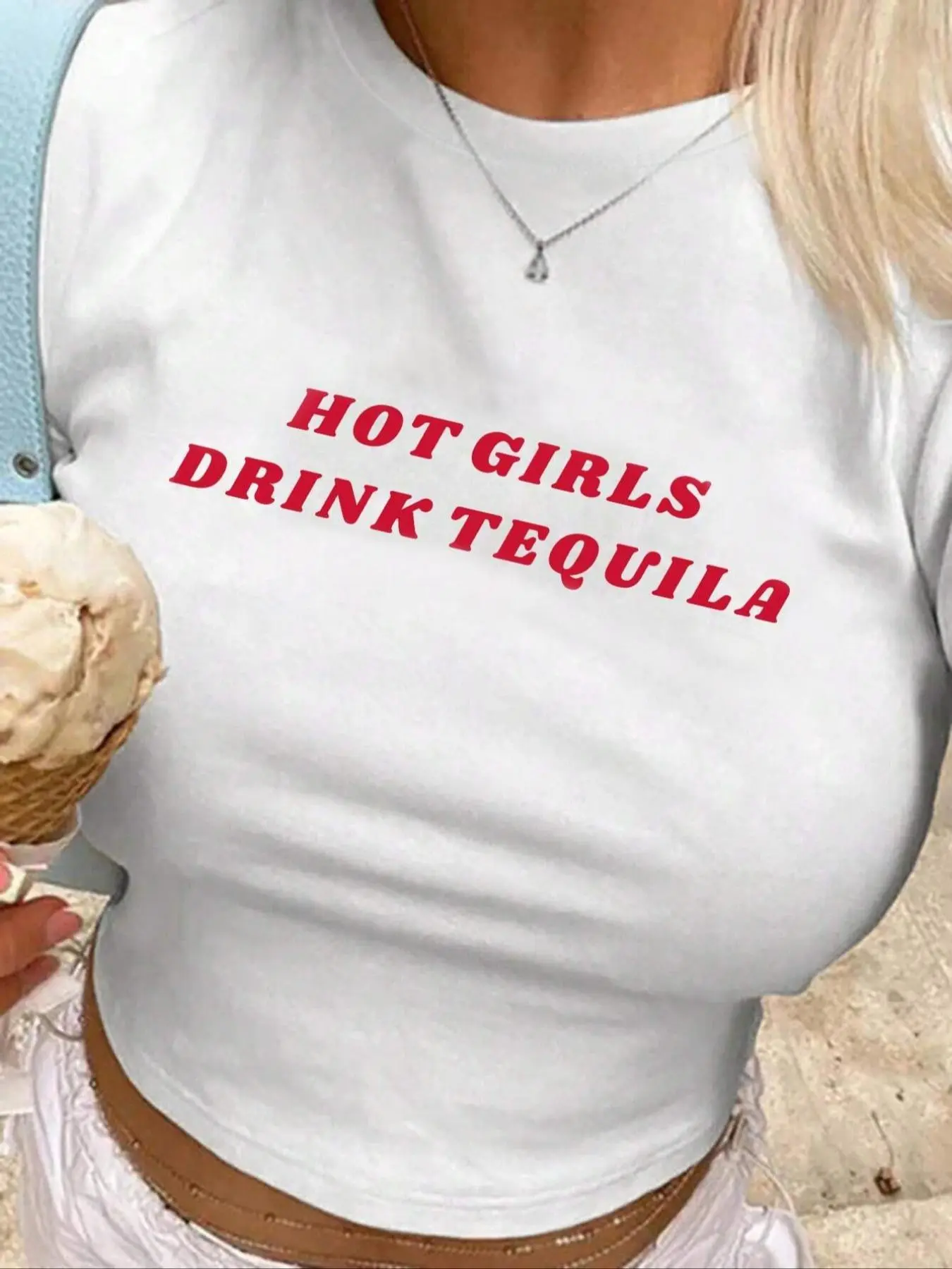Women's Letter Print Round Neck Crop Tee, Fashion Casual Crew Neck Short Sleeve T-Shirt for Daily Holiday Vacation Outdoor Wear, Ladies Clothes for Summer