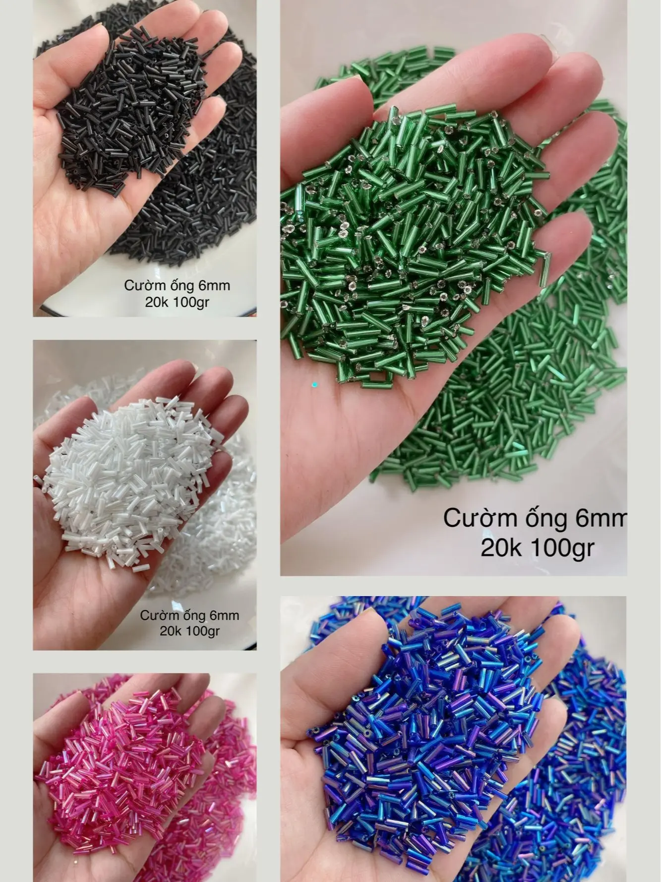 Gói 50/100 gram hạt cườm ống 6mm đính kết quần áo, trang trí áo dài, váy đầm, handmade