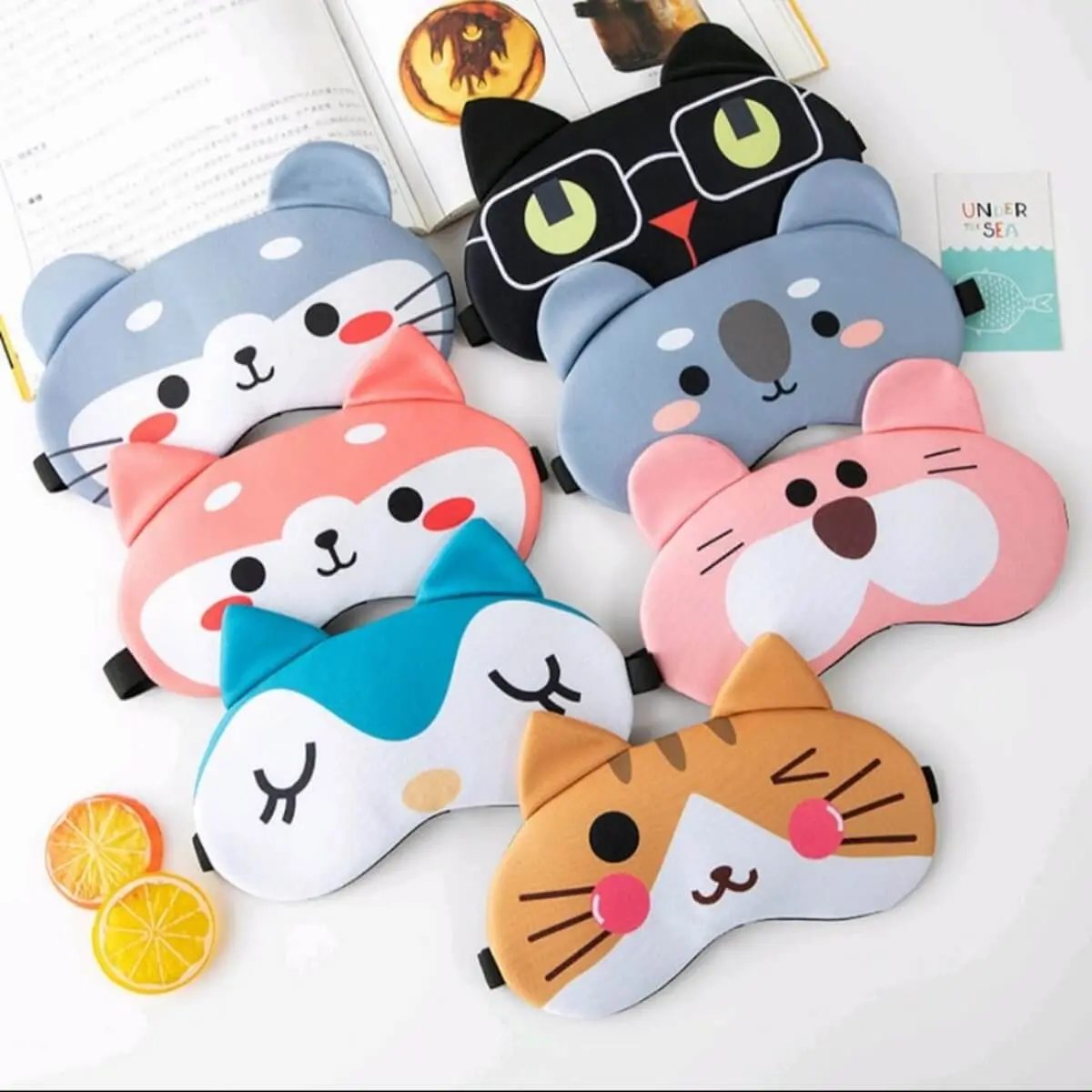 Penutup Mata Tidur Gel Karakter Eye Sleep Mask Cooling Biru Hitam Orange