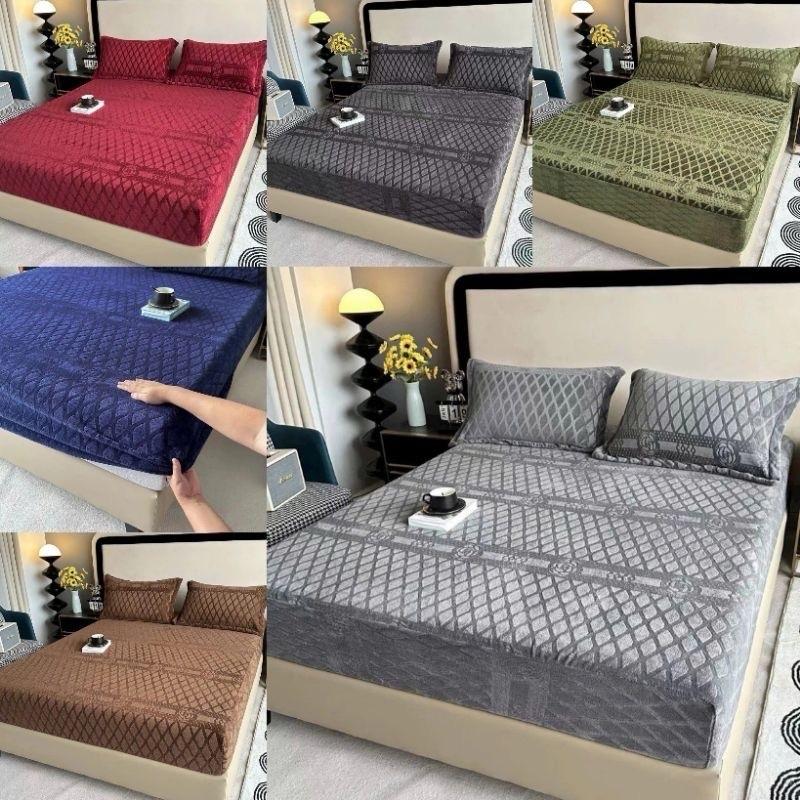 Combo Ga giường COCO nỉ nhung dập nổi +2 vỏ gối - Mùa đông ấm áp và thoải mái