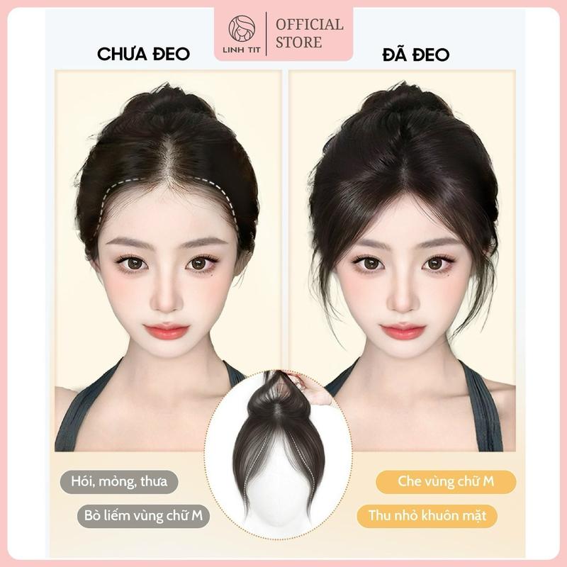 Phủ hói DS chữ M định hình viền tóc chất liệu vải lưới siêu mỏng trong suốt 2 kẹp ( combo phụ kiện ) loại mái dài